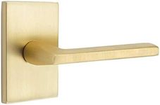 Emtek Passage Set, Modern Rectangular Rosette, Helios Lever, Satin Brass, RH