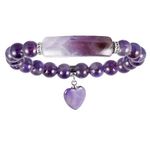 Nupuyai Amethyst Healing Crystal Stone Bracelet for Women, Lucky Heart Charm 8mm Beads Stretch Bracelet