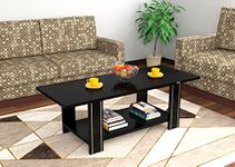 DAS Morgen Engineered Wood Contemporary Style Rectangular Coffee/Centre Table with Metal Stripped Legs for Living Room- Black