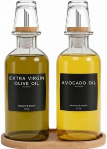 Glass Olive Oil Dispenser Bottle for Kitchen by Brighter Barns - Oil and Vinegar Dispenser Set, Coffee Syrup Bottles - Minimalist Kitchen Decor for Restaurants, Salad Bar, Cafe, Coffee Station (Clear)