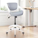 BOJUZIJA Ergonomic Drafting Chair,Standing Computer Desk Chair,Foot Ring,Lumbar Support,Swivel Task Chair -Grey