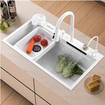 VACLIX® HONEYCOMB DESIGN Integrated Waterfall Sink 30'' x 18'' x 10'' 304 Grade With CLASSY WHITE Finish Single Bowl Multifunction Kitchen Sink