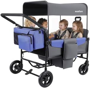 MOMFANN Lightweight Wagon Stroller for 4 Kids, All-Terrain Push Pull with Adjustable Handle, Removable Canopy, Large Storage Basket, Compact Fold, Grey