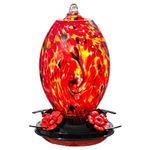 Muse Garden Hummingbird Feeders for Outdoors Hanging, Blown Glass Feeder - Gifts for Mom, Garden Backyard Decor, Unique Idea Women Mothers Day, 27OZ, Red Black Swirl