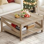 YITAHOME 2-Tier Square Coffee Tables with Storage,Coffee Table for Living Room,Center Table Coffee Table for Home,Wood Living Room Table Industrial Small Farmhouse Cocktail Table,Grey