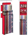 Wrapping Paper Organizer Storage, Double-Sided Hanging Gift Wrap Roll Holder for Christmas, 63"x13" Over Door Present Bag Container for Room Closet, Red Wrapper Station for Birthday