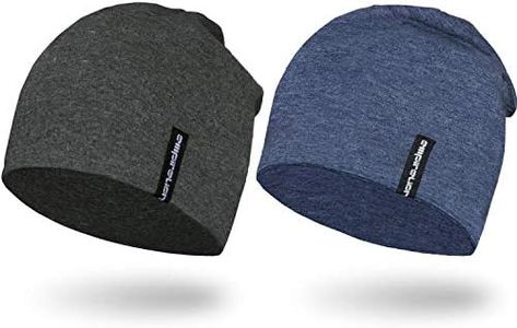 EMPIRELION Lightweight Beanies Hats for Men Women Running Skull Cap Helmet Liner Sleep Caps (Dark Grey Mel. + Steel Blue Mel, 2)