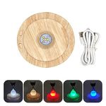 LED Light Rotating Display Base, Multicolor Spinning Round Crystal Glass Lighted Display Base Stand for Glass Bottle Crystal Art Figurine Decoration (Wood Grain)