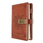 B6 Journal Vintage Brown Rudder Leather Journal Diary Notebook Three-Digit Password Combination Lock Creative Stationery (Brown)