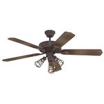 Inlight 52" Rustic Industrial Ceiling Fan with Pull Chains and Caged Light Kit Included, Dual-mount Installation, Oil-Rubbed Bronze Reversible Motor, 5 Oak and Dark Walnut Blades, IN-0712-2-BZ