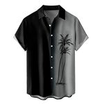 Men's Vintage Color Block Bowling Shirt Hawaiian Button Down Short Sleeve Coconut Trees Beach Shirts Regular Fit Summer Top(23#Grey,X-Large)