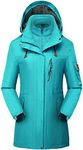 Flygo Womens 3 in 1 Fleece Lined Rain Jacket Windproof Waterproof Parkas (Large, Turquoise)