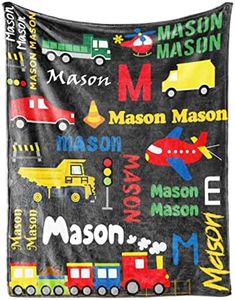 Personalized Blanket with Name for Boys, City Car Transport Custom Name Blanket, Soft Flannel Toddler Blankets Customized Gift for Newborn Baby Shower Birthday-60 x80