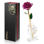 Ariceleo Gold Dipped Infinity Rose Last Forever Flower Decor, Birthday Gift for Women in Her Birthday Valentines Day Mothers Day, Resin Preserved Rose | Anniversary Present for Mom (Purple)