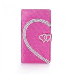 Book Style Phone Check Metallic with card function and Rhinestone Hearts Modern Bag Flip Cover Flip Case for LG G3s D722 (Beat) in Pink