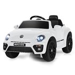 Maxmass Kids Electric Ride on Car, 12V Battery Powered Licensed Volkswagen Beetle Vehicle with Remote Control, Lights, Music, USB, FM, Bluetooth and Slow Start, Children Toy Car for Boys Girls (White)