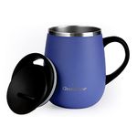 GRANDTIES Insulated Coffee Mug with Handle Sliding Lid for Splash-Proof 16 oz Wine Glass Shape Thermal Tumbler with Double Walled Vacuum Stainless Steel to Keeps Beverages Hot or Cold Periwinkle