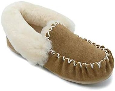 Traditional Sheepskin Moccasins Flat Sole - Men's/Women's - 100% Australian Sheepskin, Wool Insole - Soft and Warm Ugg Slippers (12, Chestnut, numeric_12)