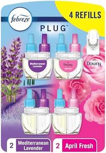 Febreze Odor-Fighting Fade Defy PLUG Air Freshener,Downy April Fresh, Mediterranean Lavender, .87 fl. oz. Oil Refills, 4 Refills (2 of Each)