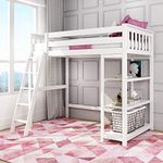 Max & Lily 180218-002 Solid Wood Twin-Size High Loft Bed with Bookcase, White