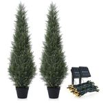 OAKRED Artificial Cedar Topiary Trees for Outdoors 4ft Fake Cypress Plants with Solar Light String, Faux UV Resistant Plants for Home Front Porch Decor，Set of 2