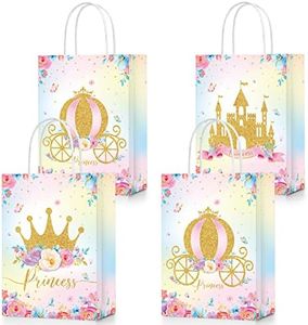 24 Pcs Princess Prince Party Favor Bags Prince Princess Castle Party Bags Princess Treat Bags with Handles Candy Goodie Bags for Gender Reveal Party Baby Shower Wedding Supplies (Princess)