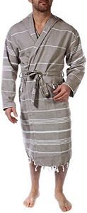 Cacala 100% Turkish Cotton Kimono Design Pestemal Unisex Bathrobe, Luxurious Soft Hooded Bathrobes for Men Women, Quick Dry Extra Absorbent Luxury Plush Long Robe