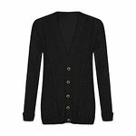 LUXFAB New Womens Everyday Long Sleeve Button Top Ladies Chunky Aran Cable Knit Grandad Cardigan UK Size 8-26 Black