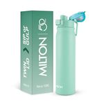 MILTON Reva 1000 ISI Certified Stainless Steel Water Bottle with Twin Lid Sip or Gulp, 1 Litre | Single Wall, BPA-Free, Leakproof | Sturdy Handle | Ideal for Home, Office, Gym & Travel, Aqua Green