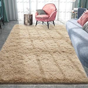 Pacapet Fluffy Area Rugs, Beige Shag Plush Furry Rugs for Living Room, Bedroom, Fuzzy Carpet for Kid's Room, Nursery, Home Decor, 3 x 5 Feet