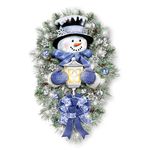 The Bradford Exchange ‘A Warm Winter Welcome’ Illuminated Snowman Wreath- Licensed Thomas Kinkade Christmas Illuminated Door Wreath With Snowmen.