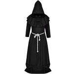 GraduatePro Monk Robe Medieval Hooded Halloween Fancy Costume Renaissance Priest Friar Cowl Cloak Knight Sorcerer Magician Black M