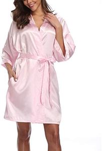 MissNina Women's Satin Kimono Robes Bridesmaid Wedding Robes Silky Bathrobes Summer Loungewear, Pink, X-Large