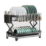 Mokshith Dish Drying Rack Drainboard Set,2-Tier Rustproof Collapsible Kitchen Dish Rack,with Drain Sink, Wine Glass Holder,Large-Capacity Cutlery Rack (Black 5 Foldable)