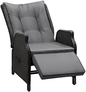 LI LIVSIP Outdoor Recliner Chair - Adjustable Backrest Footrest Comfortable Cushion Wicker Reclining Chair for Patio Backyard Porch Poolside Balcony, Black