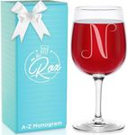 Monogrammed A-Z Wine Gifts for Women - 12.75 oz Engraved Personalized Wine Glass- Funny Wine Lover Monogram Gifts for Women - Unique Wine Glasses Gift Set (N)