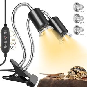 NBIIUYIGE Reptile Heat Lamp, Dual-Head UVA UVB Reptile Light, Heating Lamp with Cycle Timer, Heat Lamp for Reptiles Bearded Dragon Turtle Crab Snake Lizard, Separate Control, 3 Basking Bulbs Light