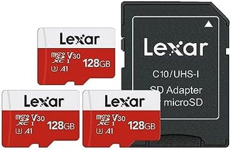 Lexar E-Series 128GB Micro SD Card 3 Pack, microSDXC UHS-I Flash Memory Card with Adapter, 100MB/s, C10, U3, A1, V30, Full HD, 4K UHD, High Speed TF Card