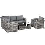 Outsunny 5 Pieces Patio Furniture Set Outdoor Wicker Sofa Set PE Rattan Garden Conversation Sectional Coffee Table Furniture Set, w/Cushion and Pillows - Grey