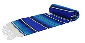 Bright Blue Mexican Serape / Saltillo Yoga Blanket or Throw, Lightweight and Soft, 64" x 84"/Blue, Bright Blue, Light Blue, Black, White, Turquoise, Sky Blue