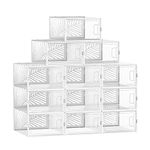 SONGMICS Clear Shoe Boxes, Set of 12 Shoe Storage Organsiers, Stackable, Breathable, and Foldable, for Max. UK Size 11, Display Trainers, High Heels, Transparent and White LSP106W12