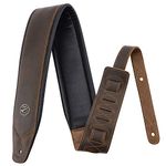 BestSounds Guitar Strap Leather 3 Inch Wide Full Grain Padded Soft Leather Strap for Acoustic, Electric and Bass Guitars, Whiskey Brown, Regular