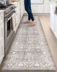 DEXI Kitchen Floor Mats Cushioned Anti Fatigue, 23x107 Long Wide Standing Comfort Runner Rug, Waterproof Retro Floral Memory Foam Padded for Front Sink Laundry, Beige Grey