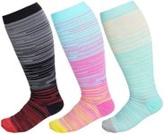 Haakong 3Pcs Plus Size Compression Socks Wide Calf For Women and Men Extra Large Knee High Support Socks for Running Travel, Mixed, XX-Large-3X-Large Plus, Mixed, XX-Large-3X-Large Plus