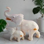 ALILA Elephant with Kid Statue Showpiece Idol for Gifting & Home Table Office Desk Decoration Figurines, White Marble, 8 Inches Height