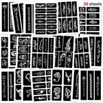 Konsait 123pcs Temporary Tattoos Stencils, 20 Sheets Boys and Man Glitter Tattoo Kit Templates Face Painting Stencil Body Art Stencil Pack for Adults Girls Women Kids Teenager Adultssigns