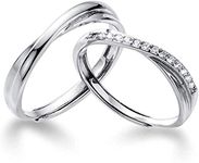 IMINI Endless Love Couple Rings Sterling Silver Cubic Zirconia Crystal Infinity Eternity Promise Engagement Wedding Ring Bridal Set Adjustable Band Gifts for Hers His Lover