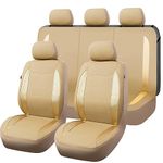 Flying Banner car seat Covers Protects Water Proof Faux Leather Carbon Fiber Front and Rear Bench (Golden Beige, Full Set)