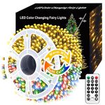 Voolex Christmas String Lights 197FT 600 LED, 2 Color Changing Christmas Tree Lights Warm White or Multicolor 11 Modes with Remote Control Timer for Home Party Garden Outdoor Indoor Christmas Tree