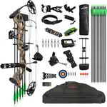 Compound Bow Kit, Made in The USA Gordon Limbs, Draw Weight 19~70 Lbs Draw Length 19~30", IBO 320FPS for RTH Archery Hunting Target Shooting Practice with Bow Accessories (Camo)